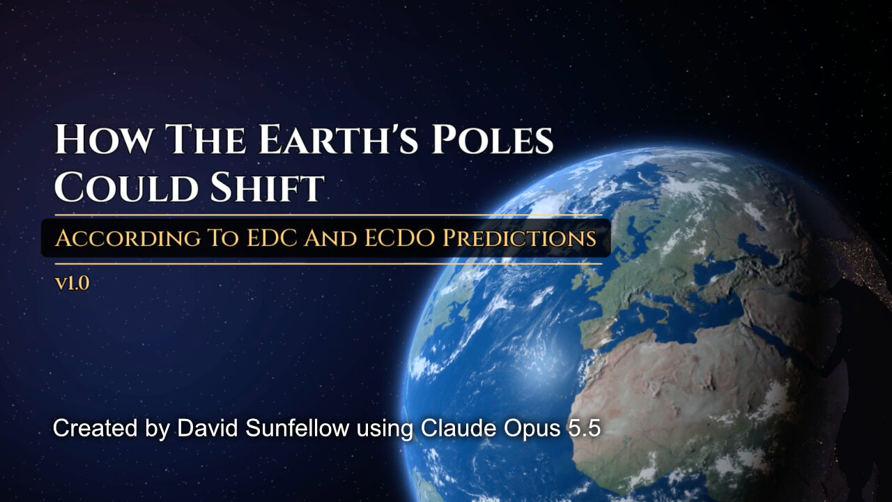 Title card: How The Earth's Poles Could Shift According To EDC And ECDO Predictions, v1.0, over a view of Earth from space